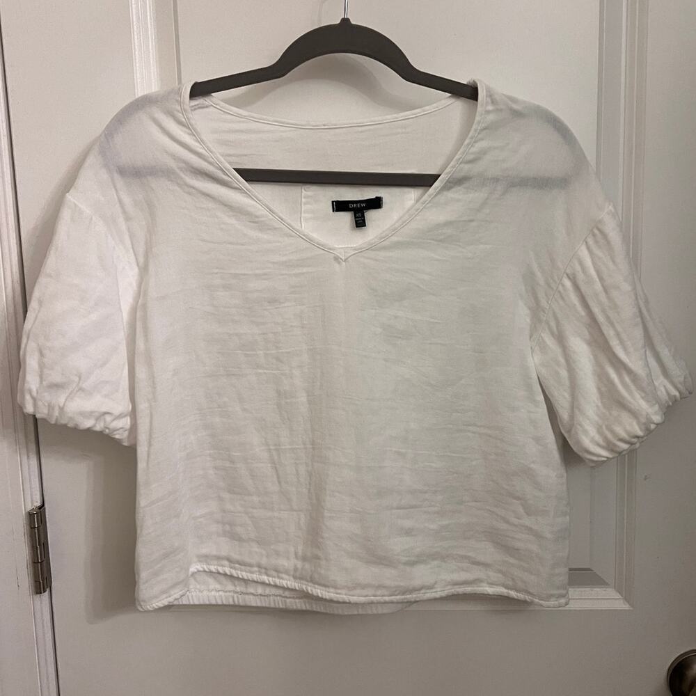 Drew Peasant Airy White Short Puff Sleeve V-Neck Top Boho Cottagecore Minimalist